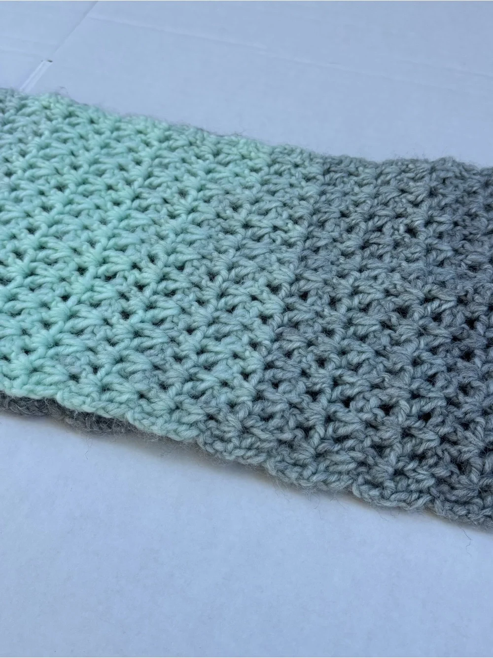 Handknit Handmade Infinity Scarf Gray and Aqua Green Ombré Beautiful!